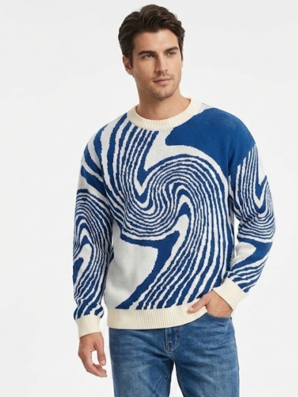 Aelfric Eden Blue Psychedelic Vortex Knit Sweater - Size Large